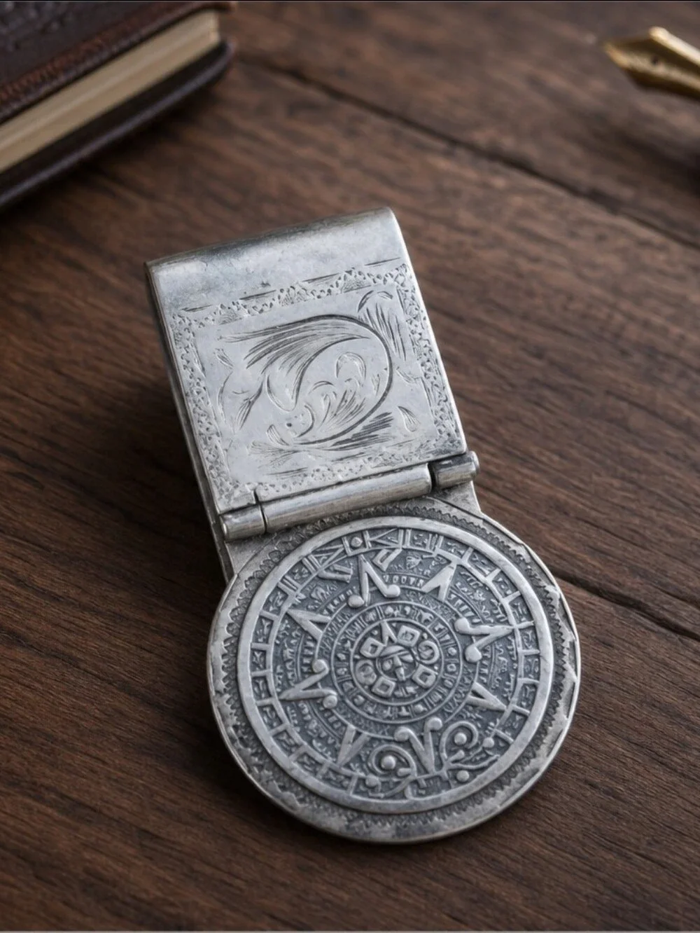 JOY-MEX 925 Sterling Silver Money Clip Aztec Calendar Mexican Vintage